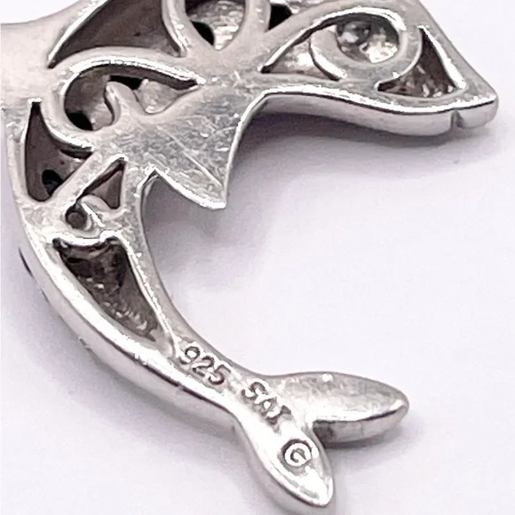 Blue Sapphires Dolphin 925 sterling silver pendant - Picture 3 of 8